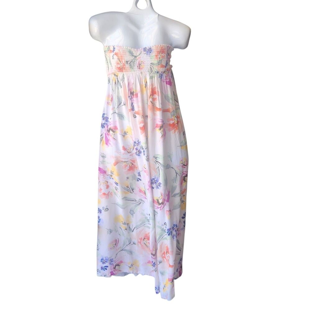 Plum Pretty Sugar Soft Floral Strapless Smocked Maxi Dress XL Fairy Boho Wedding
